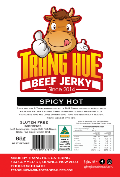Beef Jerky - Lemongrass Spicy Hot - 85g - Trang Hue Marinades and Sauces