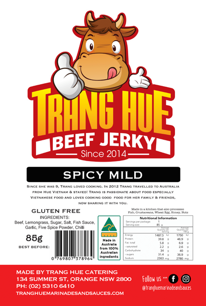 Beef Jerky - Lemongrass Spicy Mild - 85g - Trang Hue Marinades and Sauces